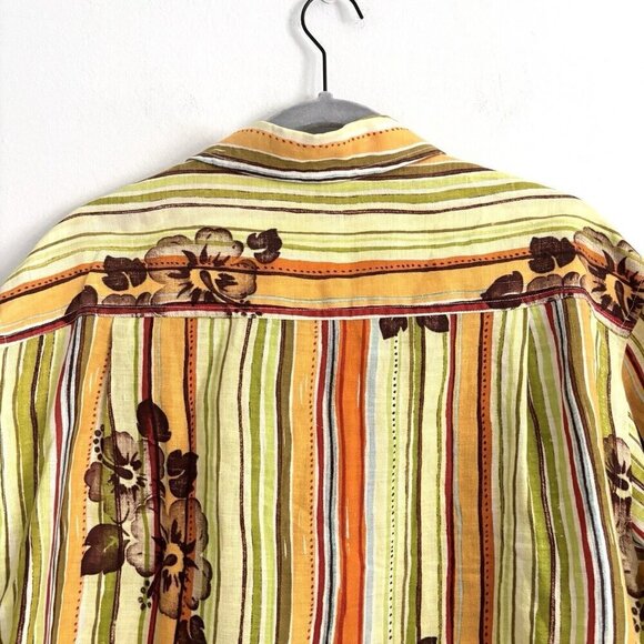 Tommy Bahama Relax Long Sleeve Green Yellow Linen Button Down Shirt Men’s Medium - Picture 10 of 11